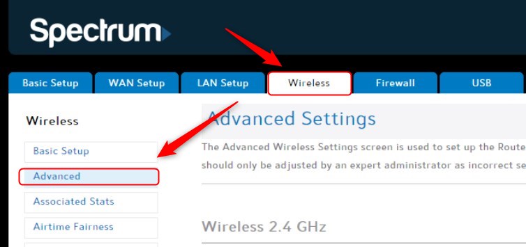 Select Wireless then Advanced
