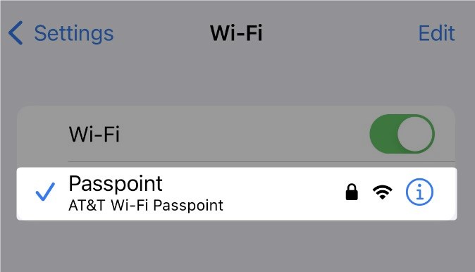 Device is connected to AT&T WiFI Passpoint