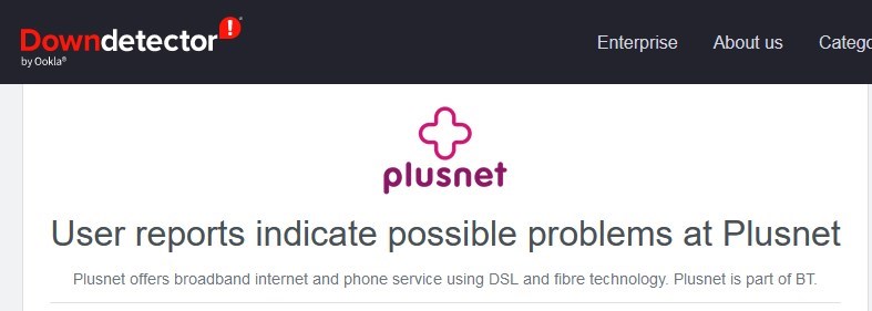 Plusnet outage Downdetector