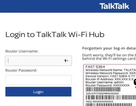TalkTalk router login page