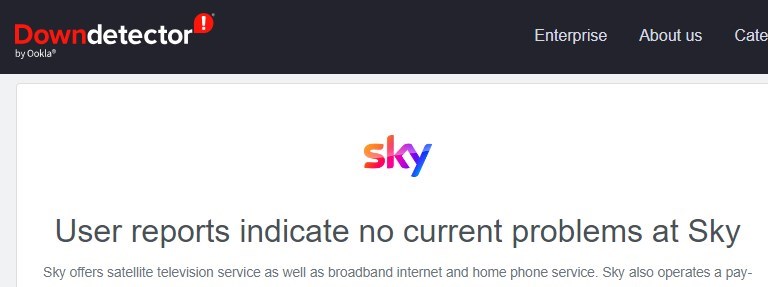 Sky No issues reported on Downdetector 